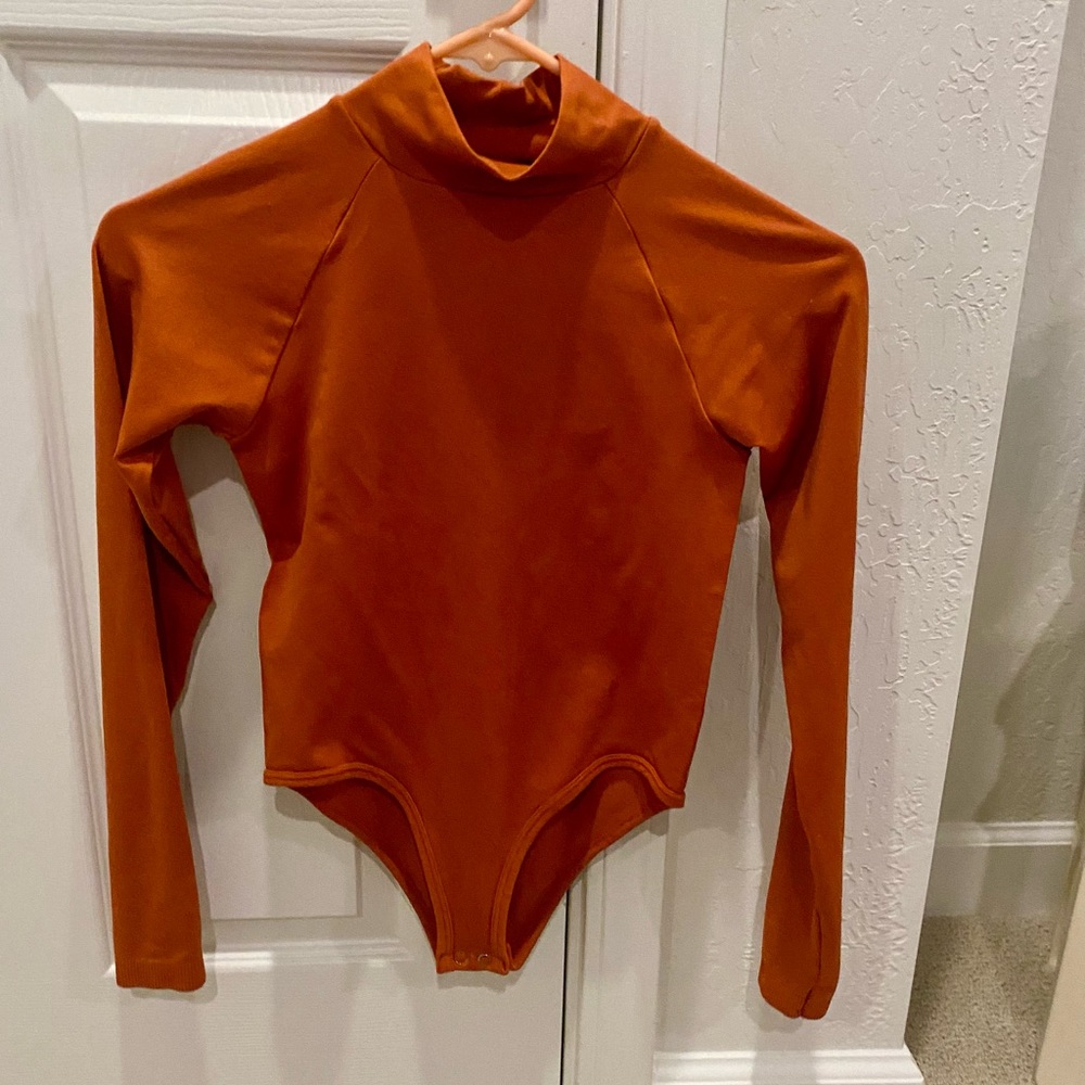 Orange Mock Turtleneck Bodysuit